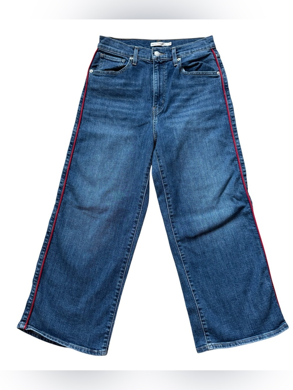 Levi’s Mile High Cropped Wide Leg Jeans 28 Red Side Stripe Cropped Denim Pants
